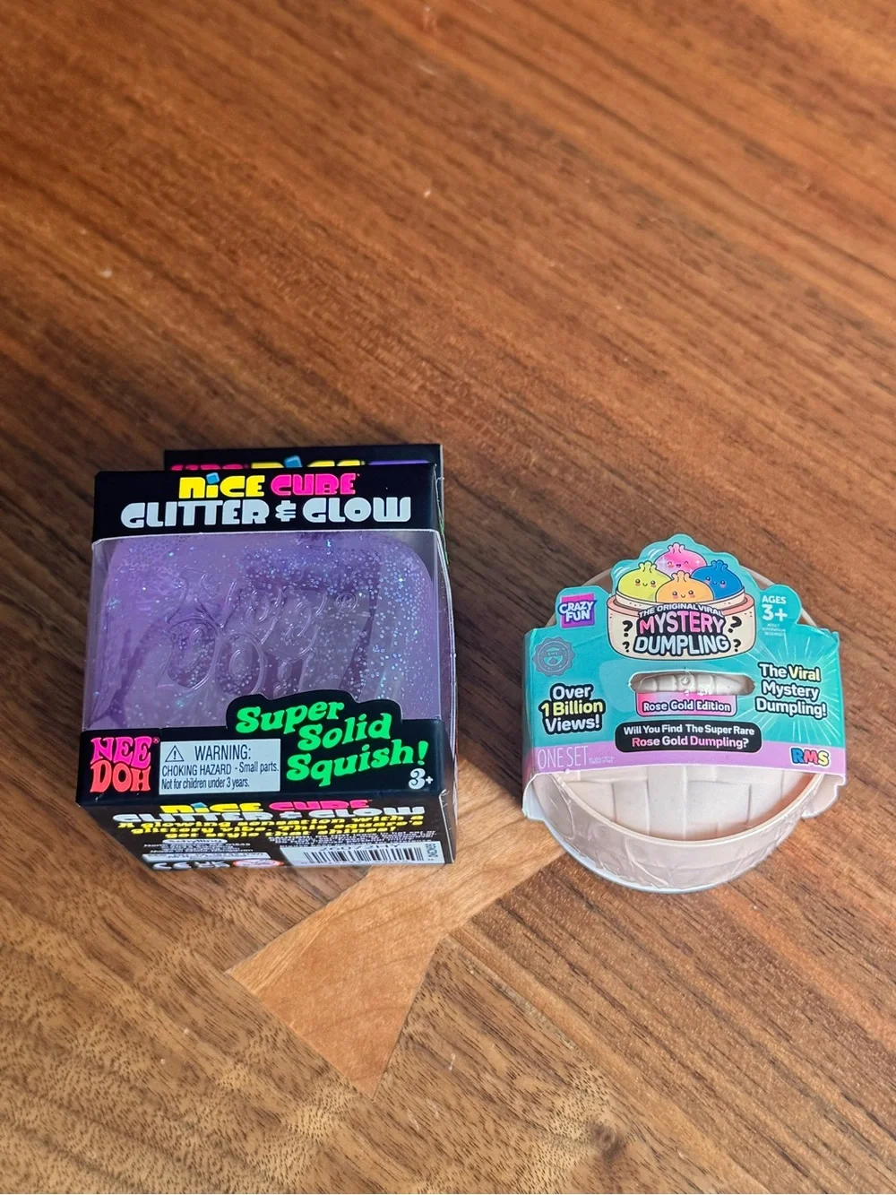 Rare NeeDoh Nice Cube Glitter Glow + Mystery Mini Dumpling Rose Gold RMS Bundle